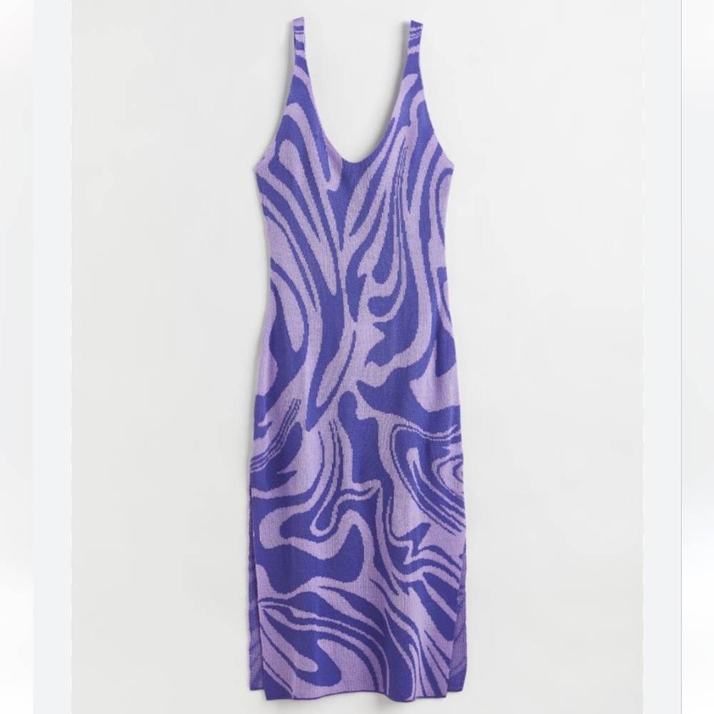 Divided Purple Wavy Y2K, Patterned  Dress